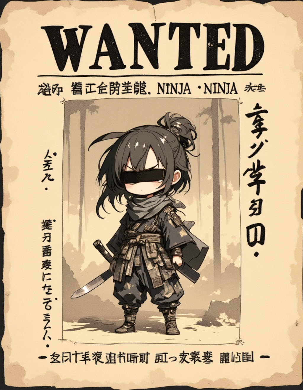 抜け忍ちびキャラの手配書：体操服の逃亡者