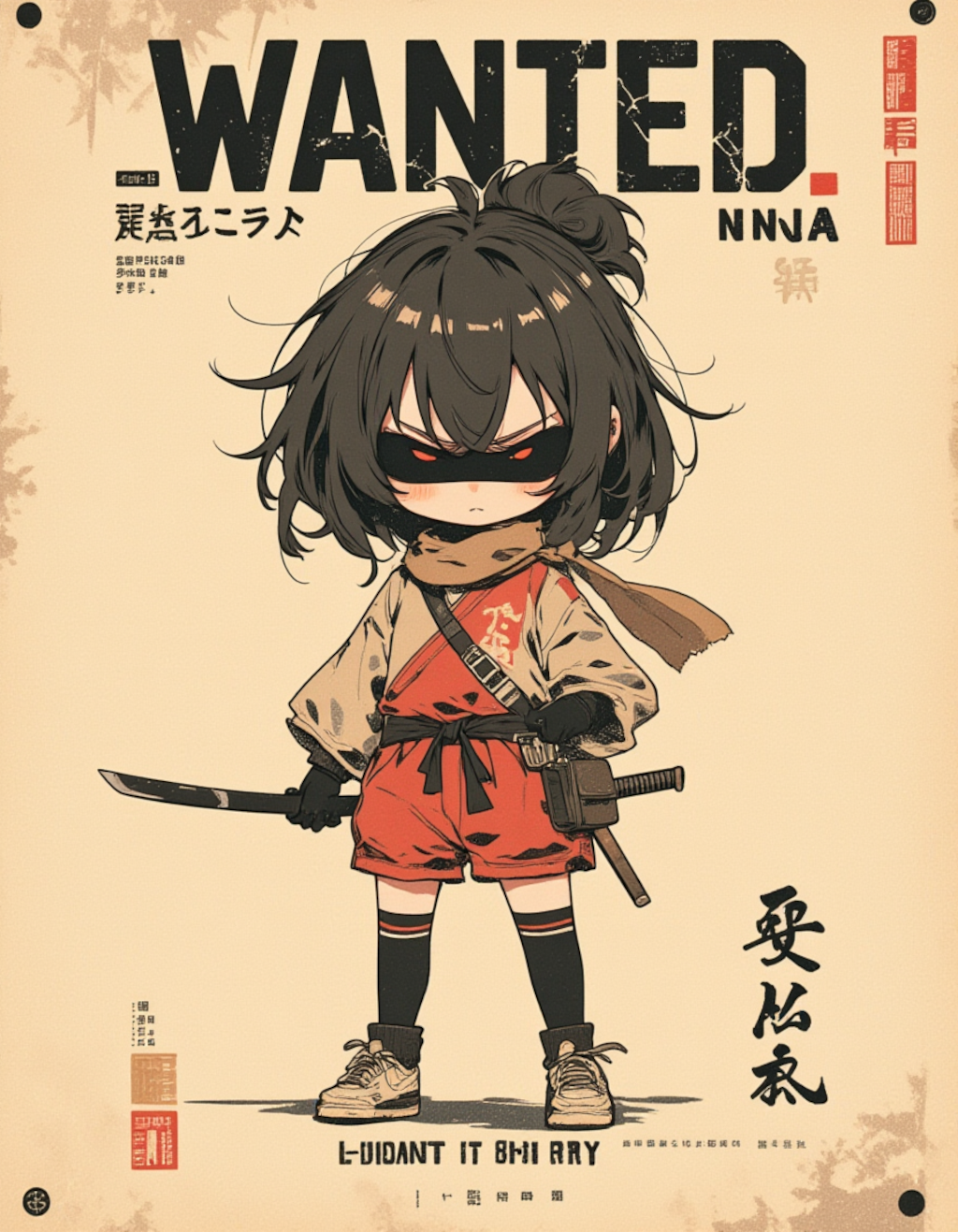 抜け忍ちびキャラの手配書：体操服の逃亡者