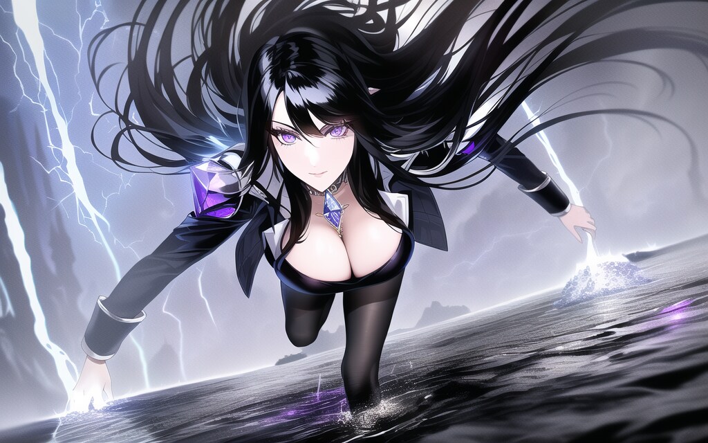 浸水した洞窟を駆ける黒髪ロンスト