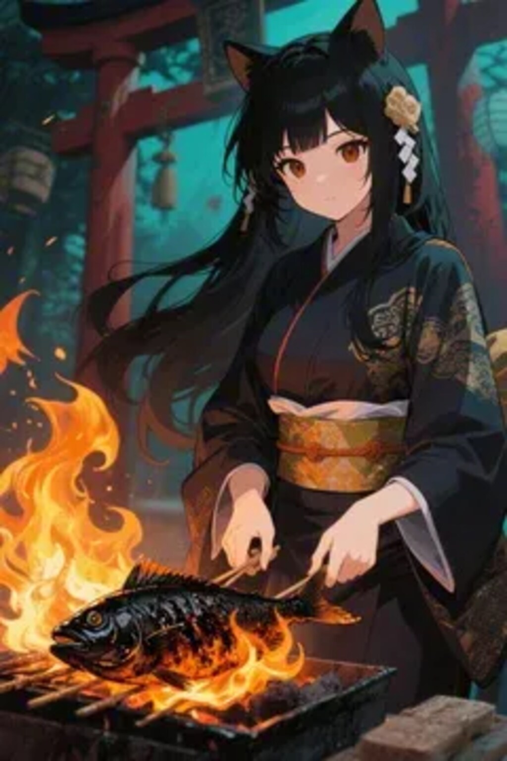 おさかにゃを焼くさくらちゃん