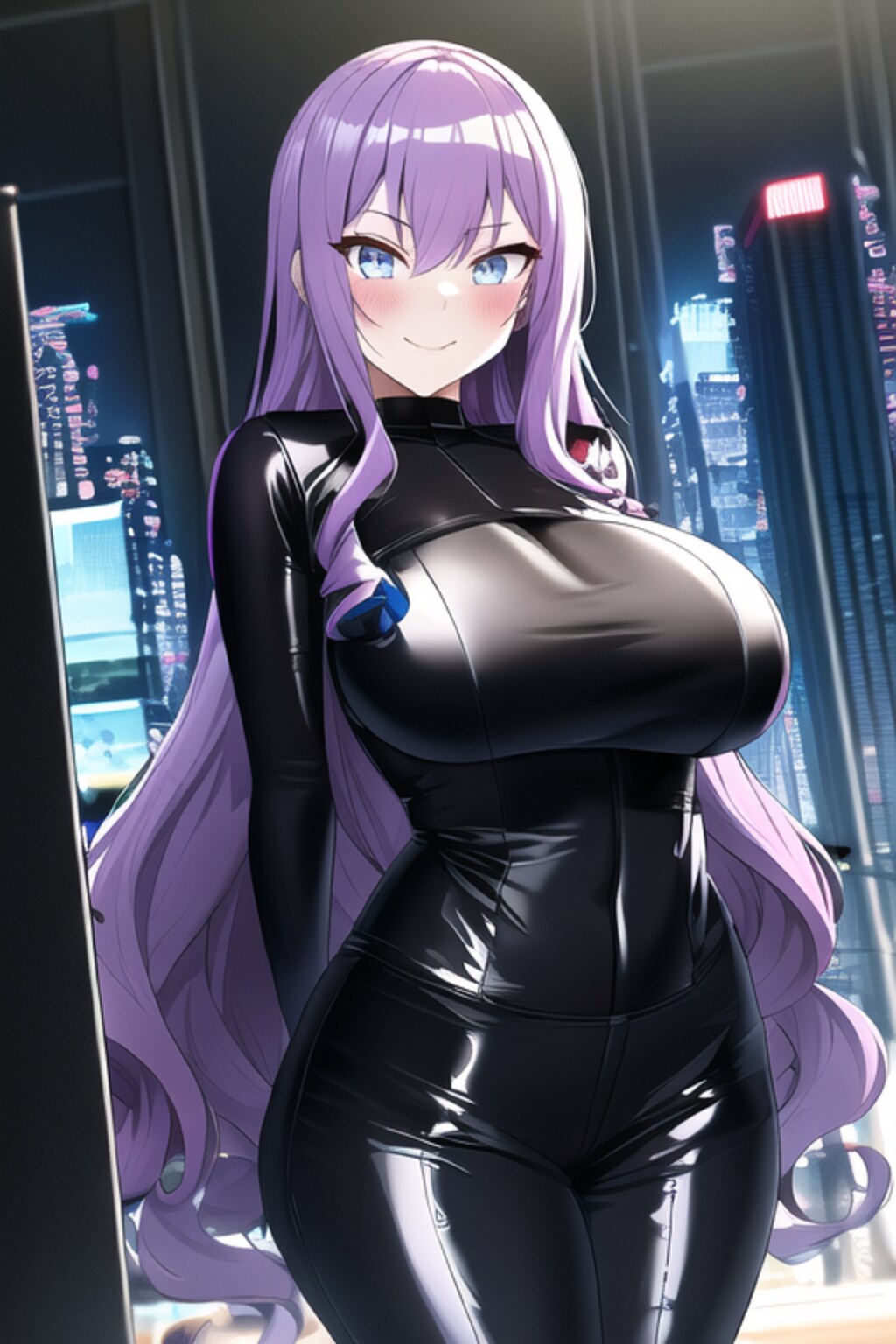 全身ボディスーツ☓紫髪ロングの爆乳お姉さん