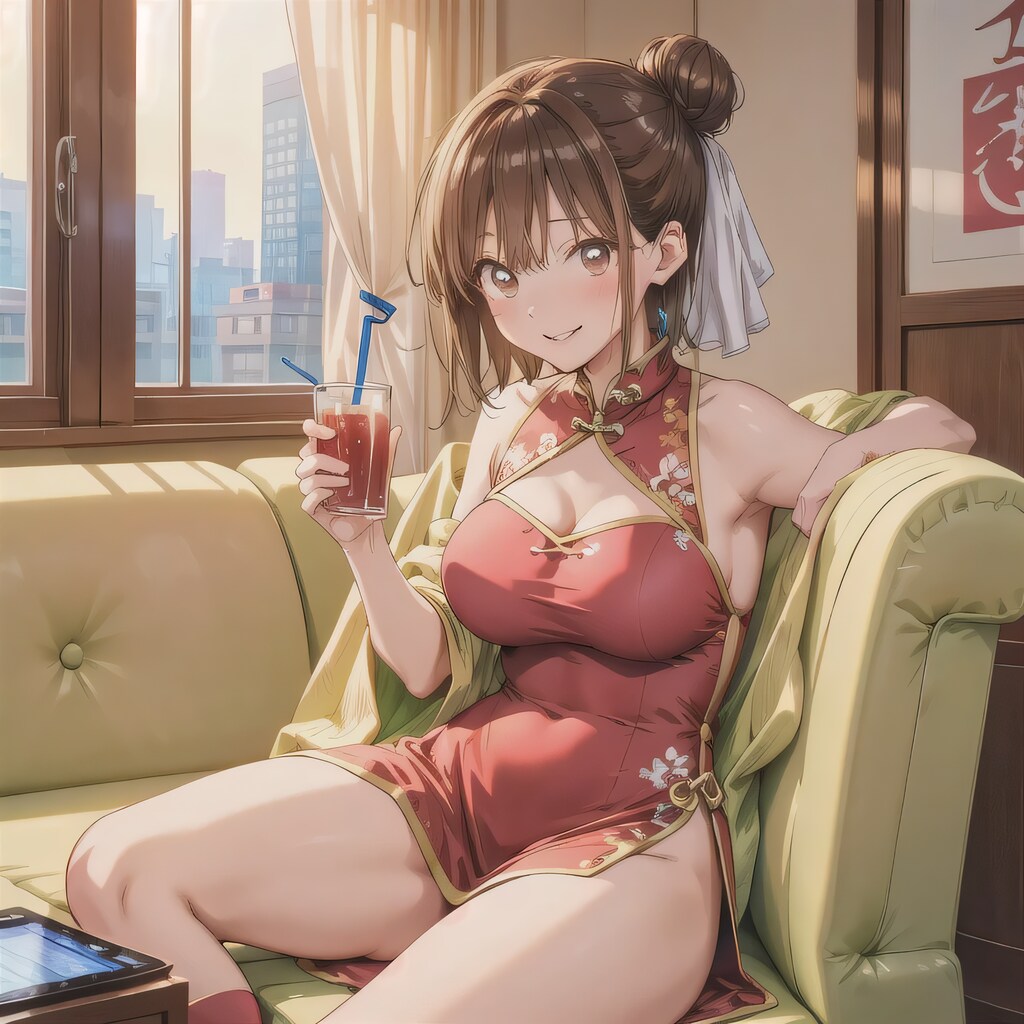 茶髪ツイン団子で中華服の少女８