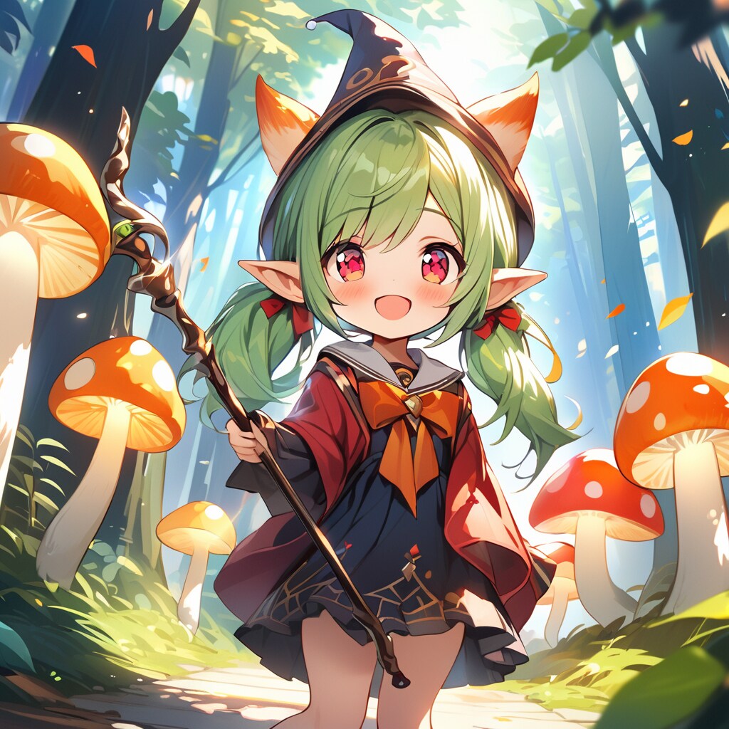 ちびエルフちゃん、きのこの森を行く。 | の人気AIイラスト・グラビア