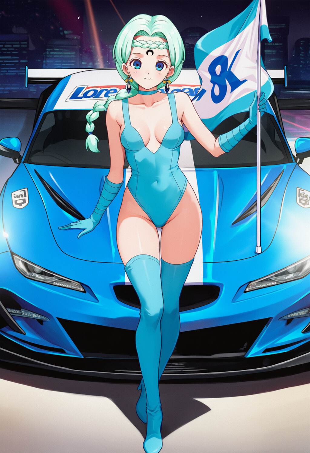 旗を持つベルチェ(レースクイーン風)