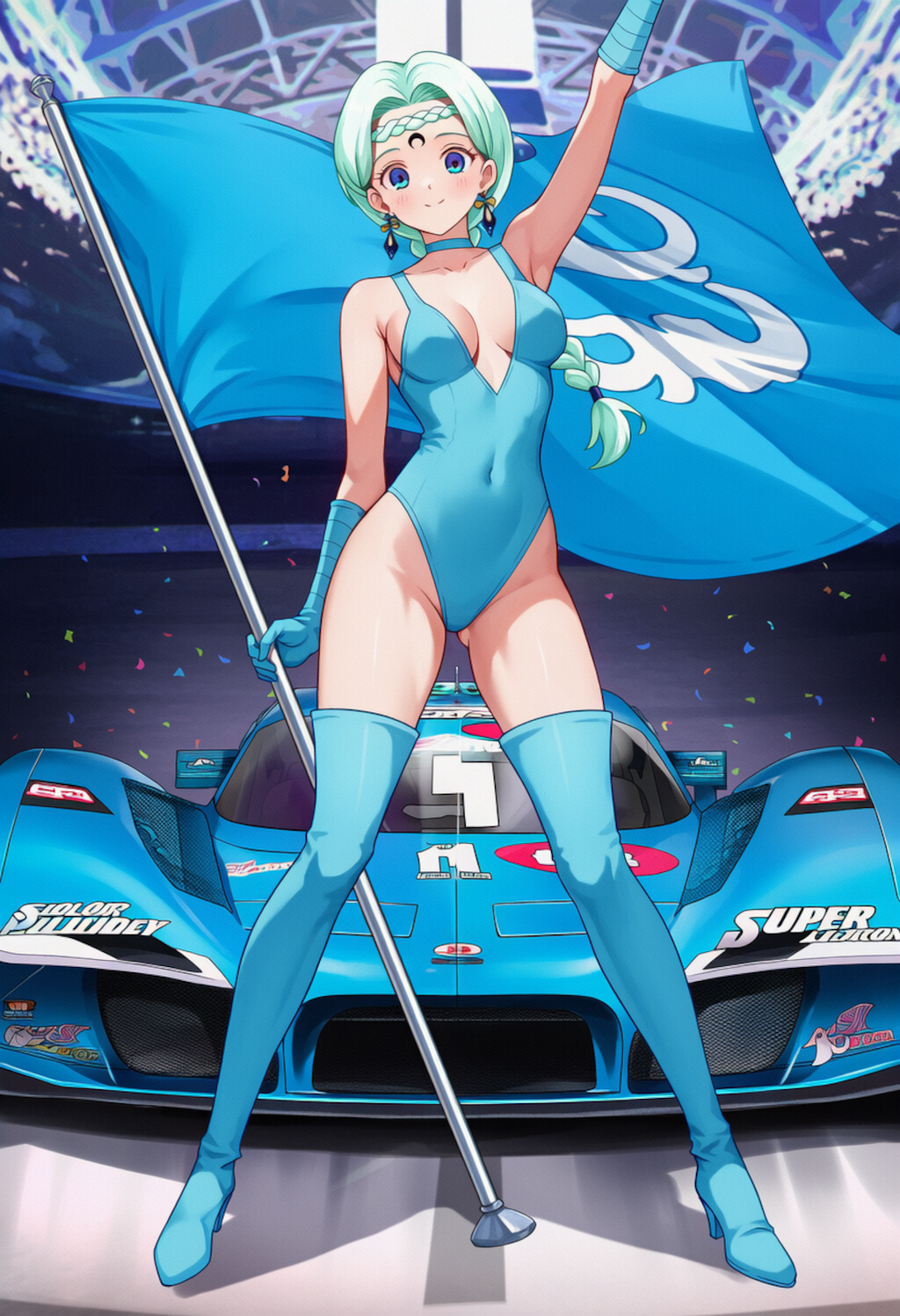 旗を持つベルチェ(レースクイーン風)