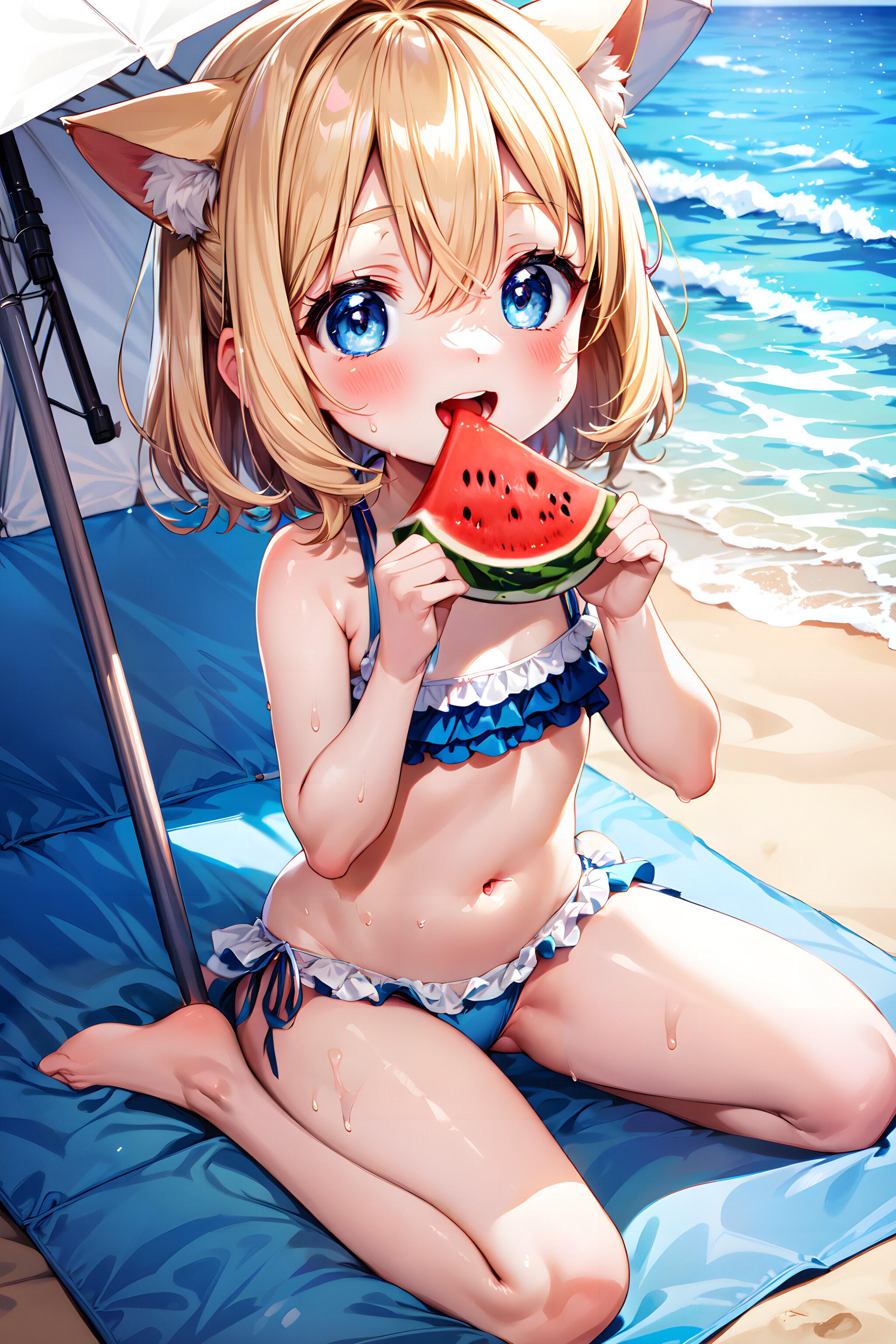 海の日にはビキニとスイカ