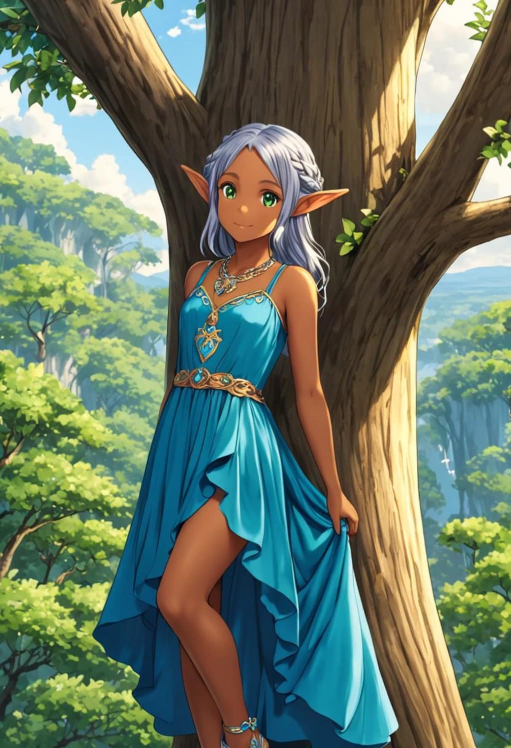 高い木に登ったダークエルフちゃん