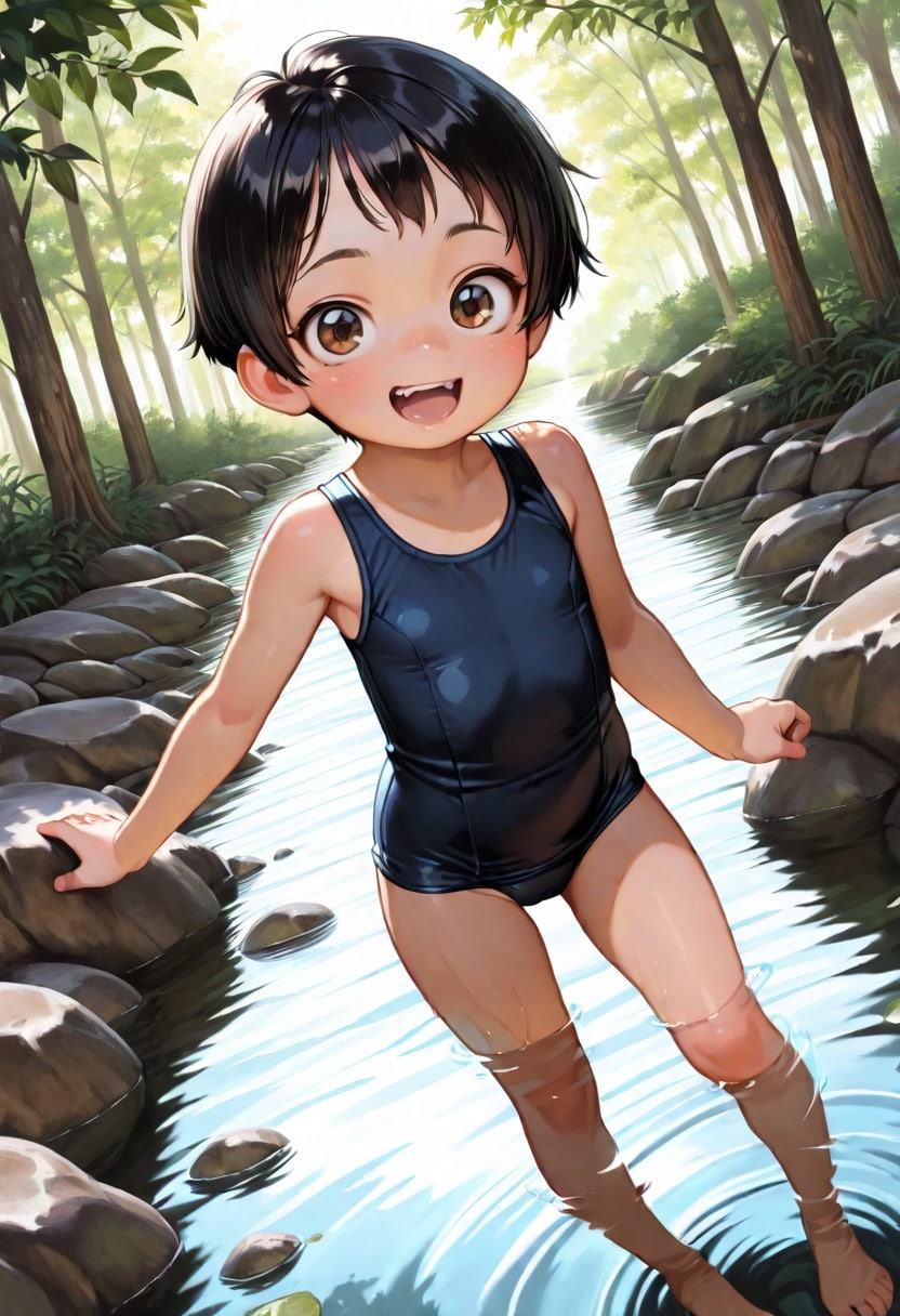 森の中の川で