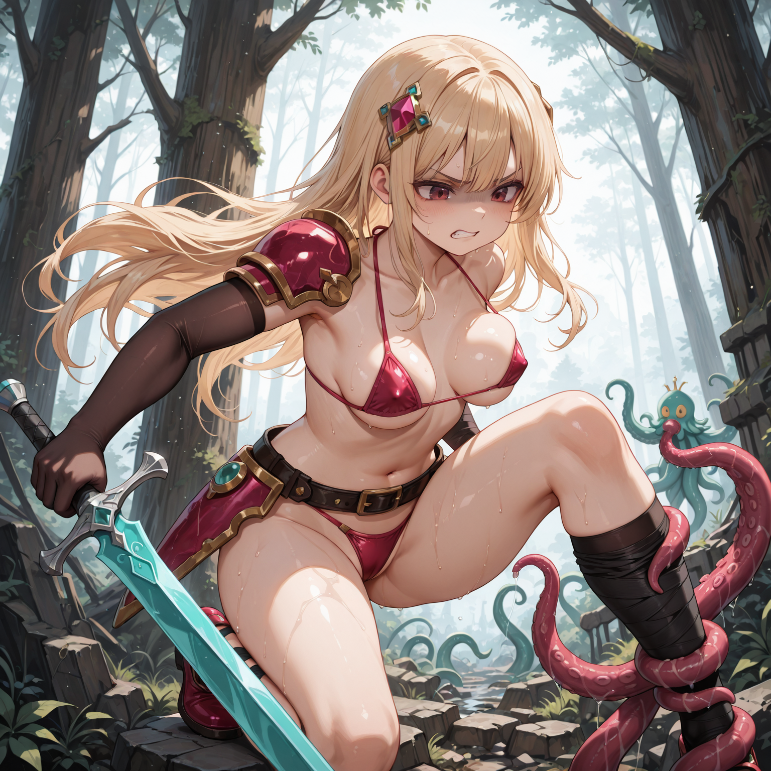 触手に絡まれるビキニアーマーちゃん🐙