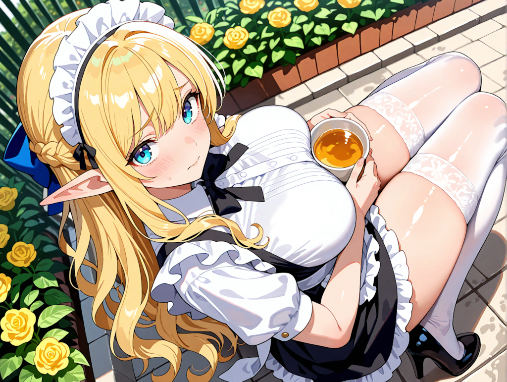 緊張気味のメイドエルフさん