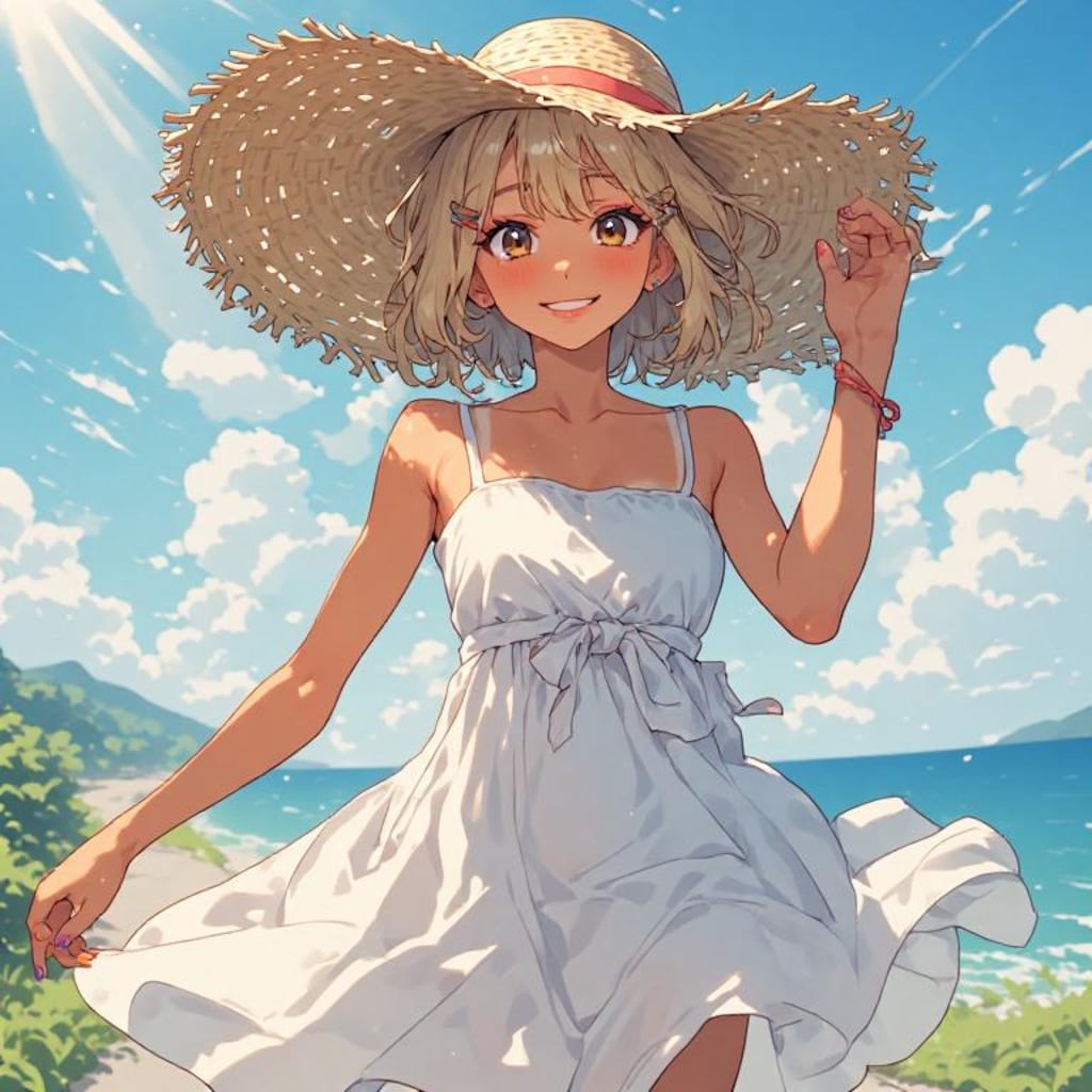 金髪ギャル　麦わらとワンピース