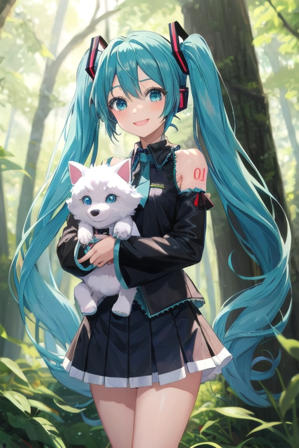 オオカミのぬいぐるみを抱いているミクちゃん