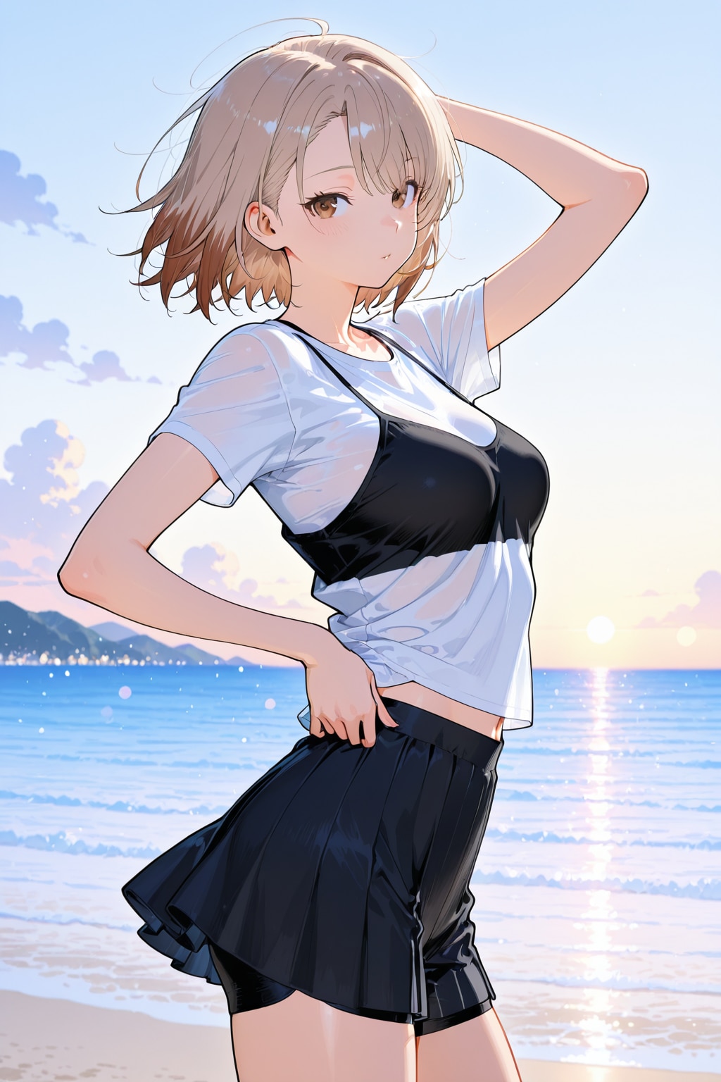 黒キャミソール＋compression shorts