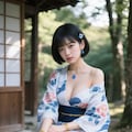 AIポートレート　苔むした岩に腰かける着物女子🍃１ 6枚目