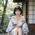 AIポートレート　苔むした岩に腰かける着物女子🍃１ 9枚目