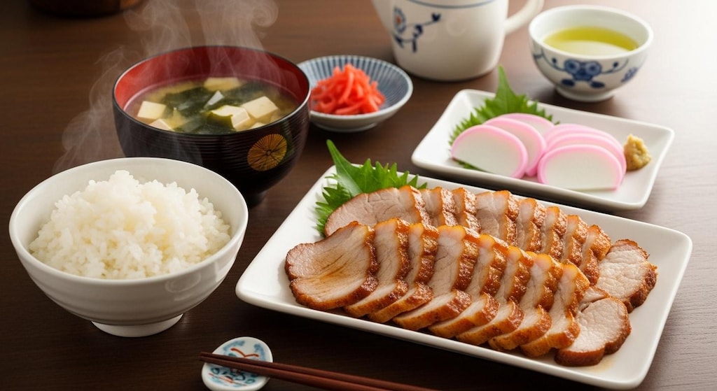 摩訶不思議食堂のかまぼことローストポーク定食