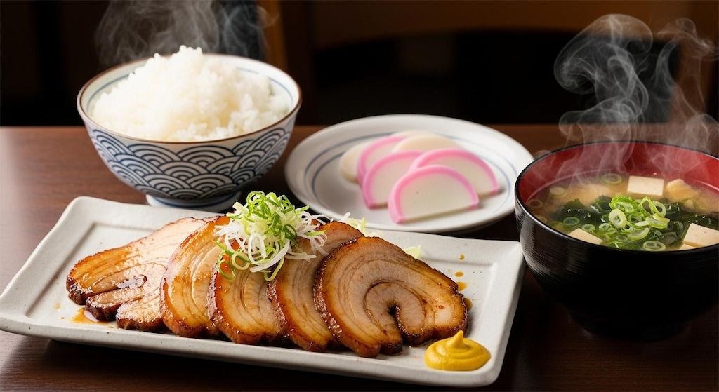 摩訶不思議食堂のかまぼことローストポーク定食