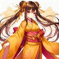 金色の着物を着た、黒髪ツインテール少女★(7枚) 2枚目