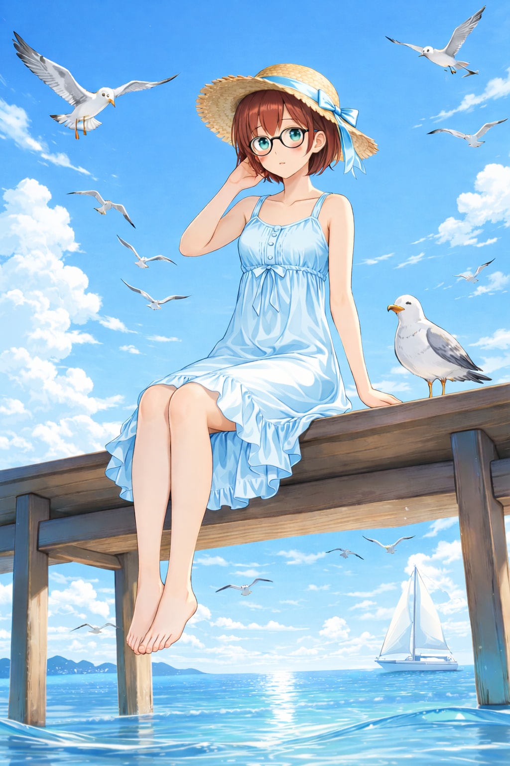 夏凪の桟橋で | の人気AIイラスト・グラビア