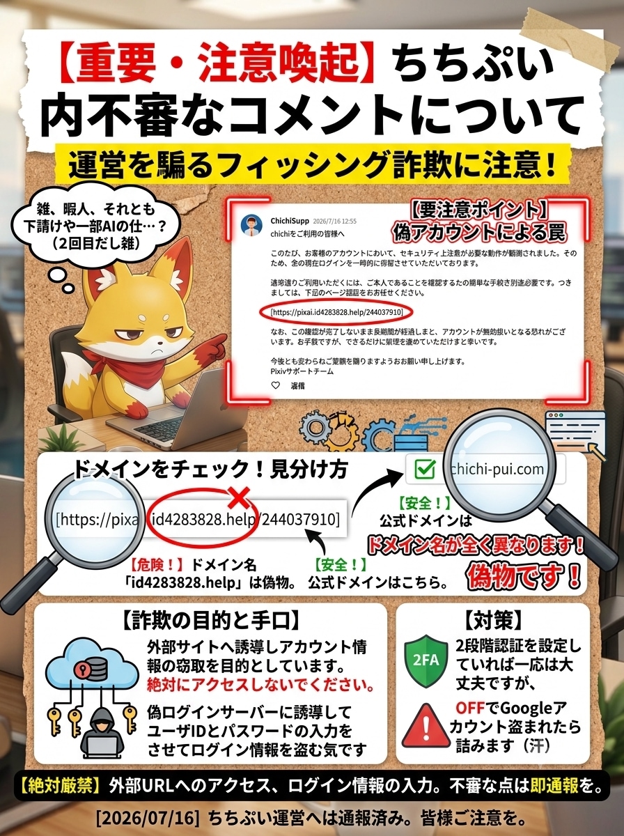 【重要】運営を装った不審なコメントについて（つねお広報）