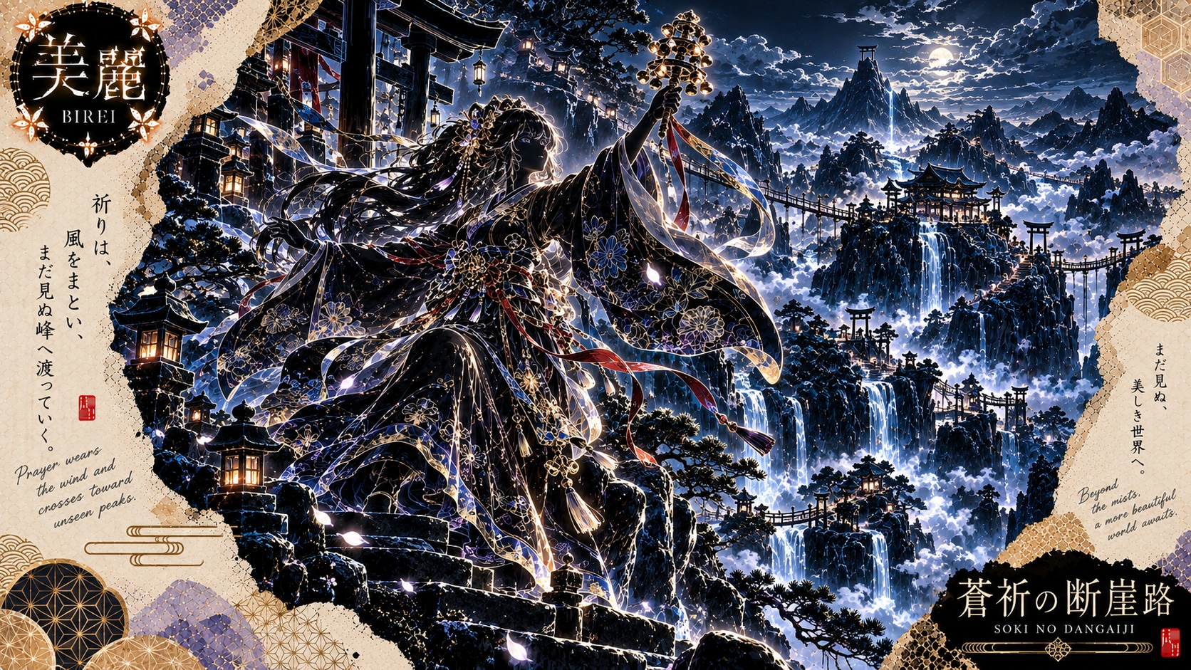Soki no Dangai Road — The Cliff Path of Blue Prayer  Prayer wears the wind and crosses toward unseen | の人気AIイラスト・グラビア