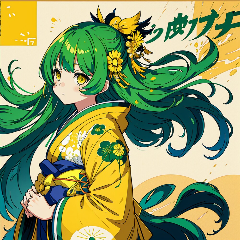 【和 - 着物】緑髪の少女
