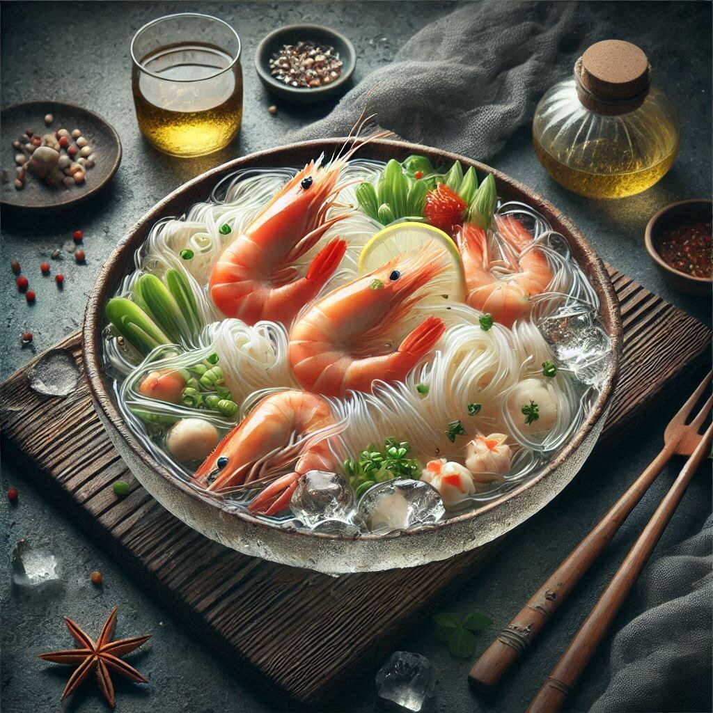 透明感のあるseafood noodle