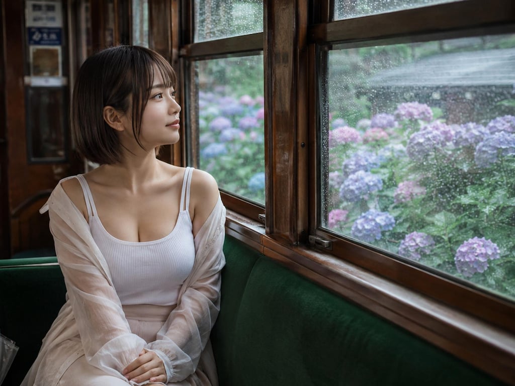 あじさい電車の車窓から～公式規格「＃紫陽花」参戦作品～