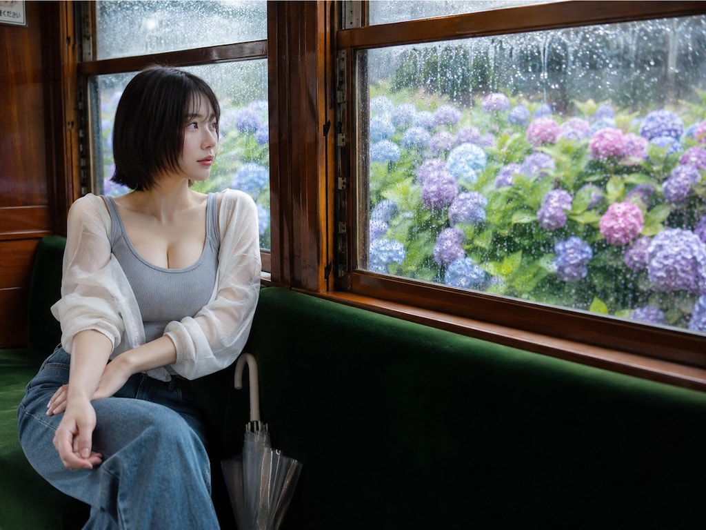 あじさい電車の車窓から～公式規格「＃紫陽花」参戦作品～