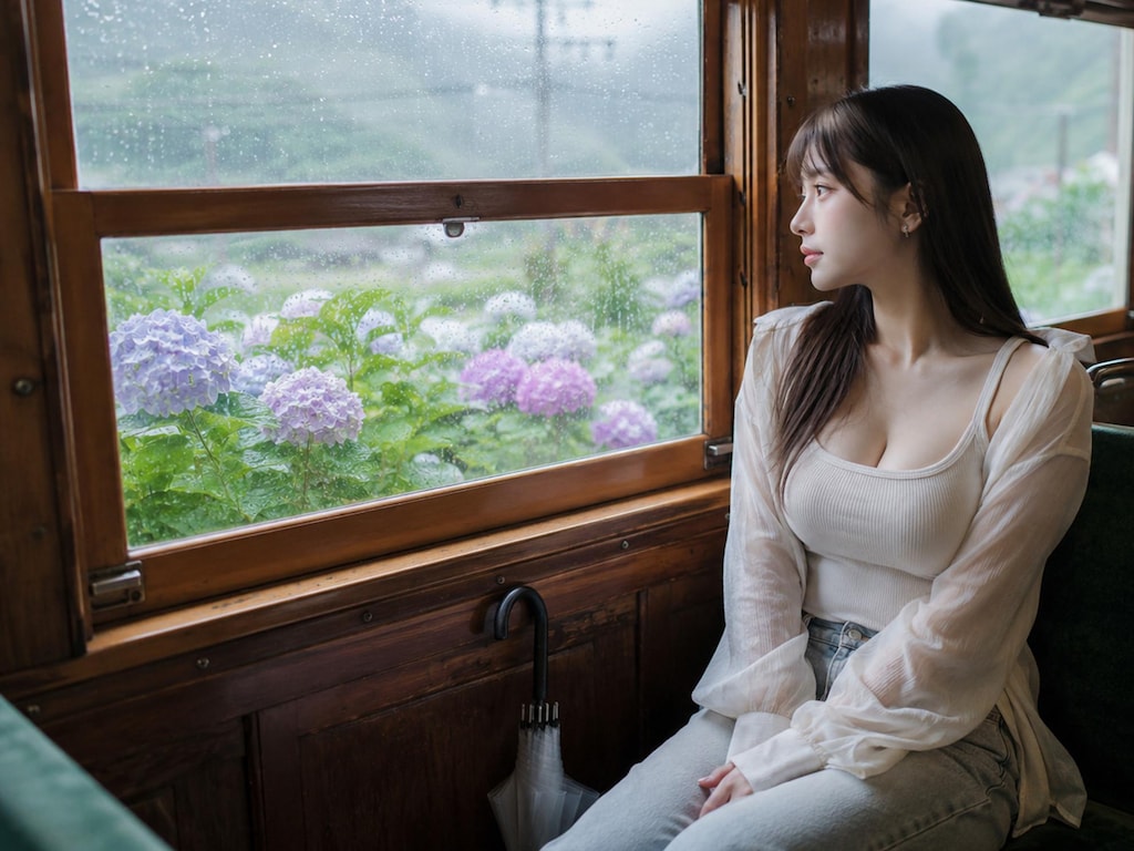 あじさい電車の車窓から～公式規格「＃紫陽花」参戦作品～