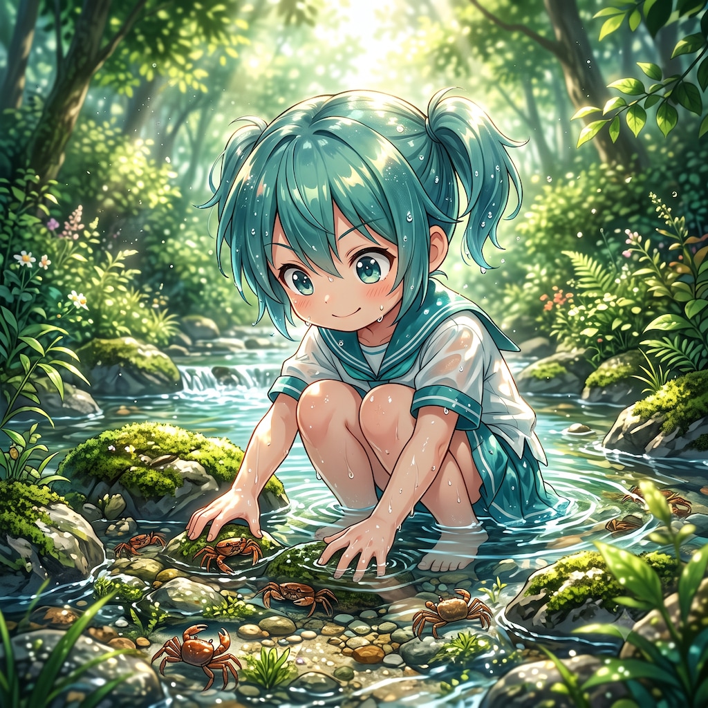 ミクちゃん沢蟹に夢中🦀