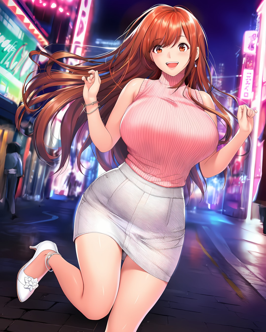 土曜の夜を満喫！ネオン輝く街でデート🌃💕 | の人気AIイラスト・グラビア