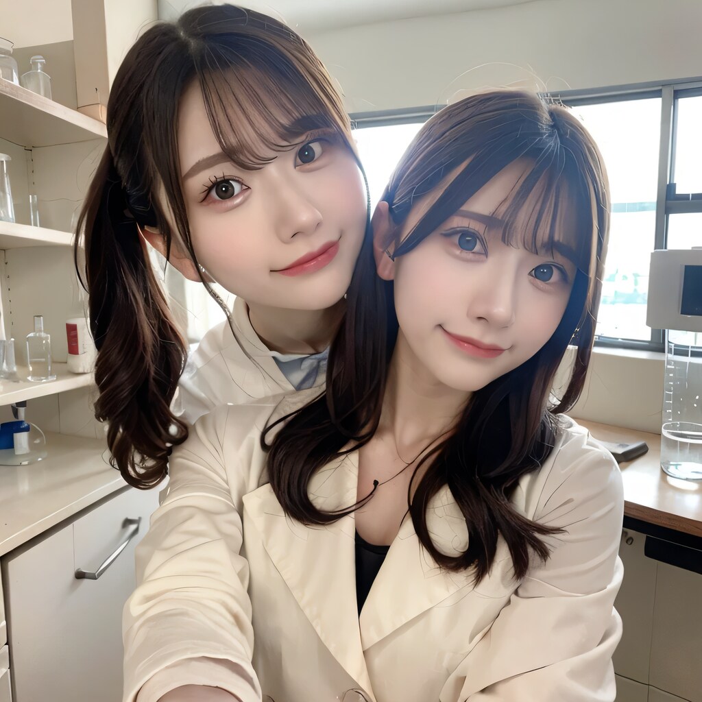 黒髪ロングでジャケットの美女と美女