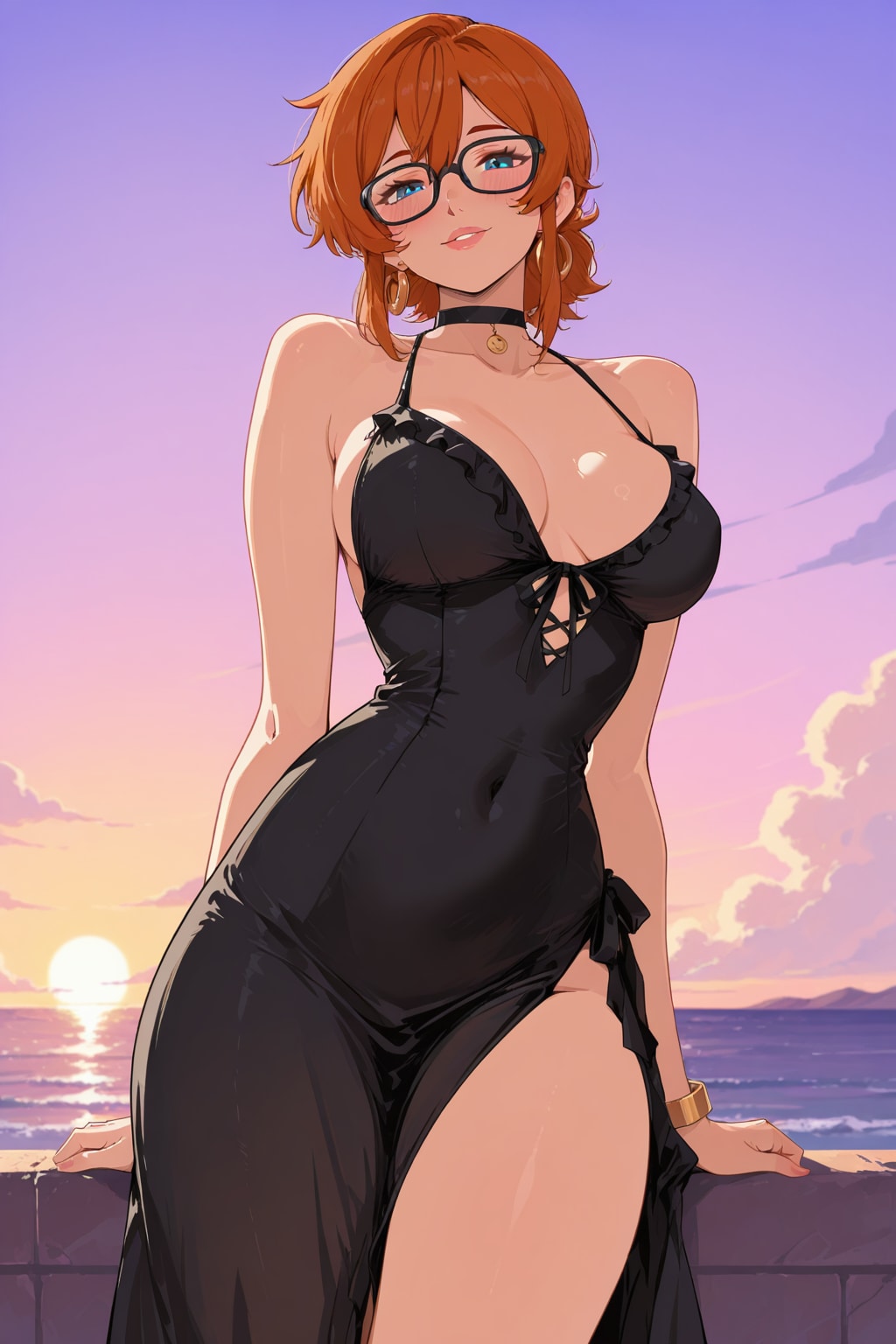 海辺で