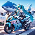 初音ミクカラーのスズキ隼とボーイング747 2枚目