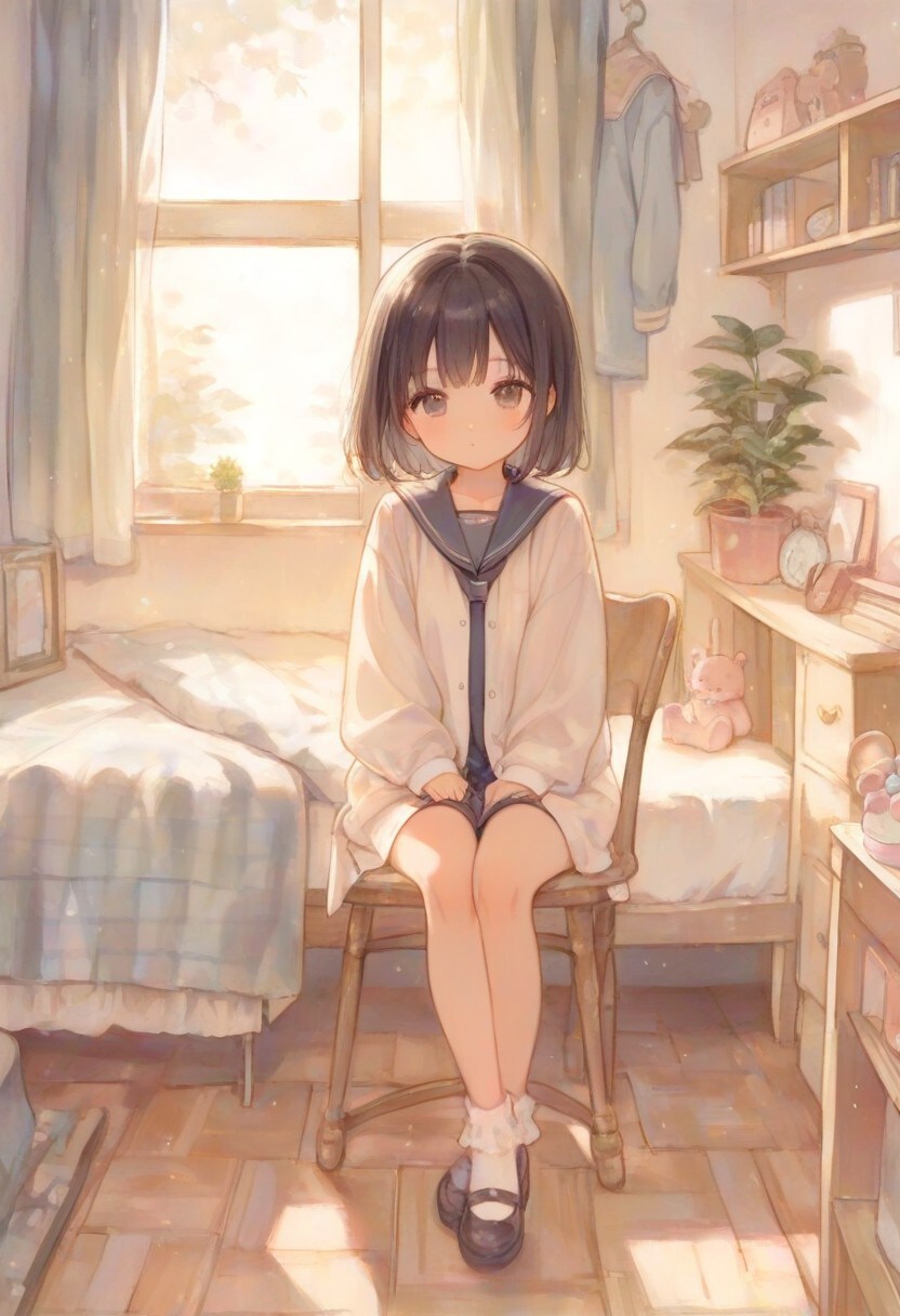 セーラー服の少女(水彩タッチ)