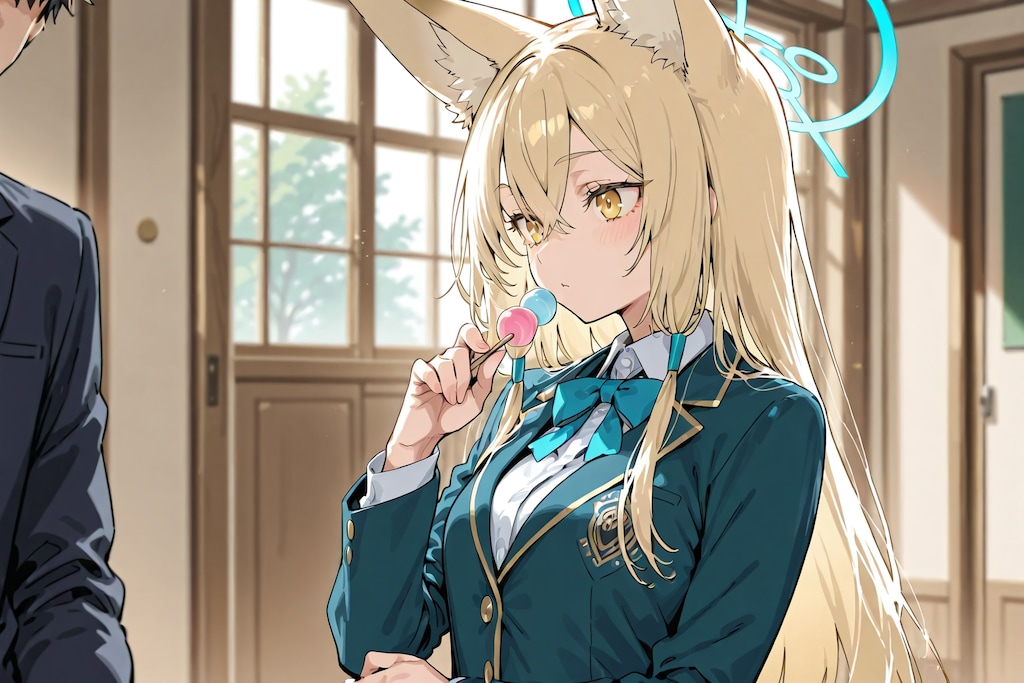 春色のブレザーを着た狐娘