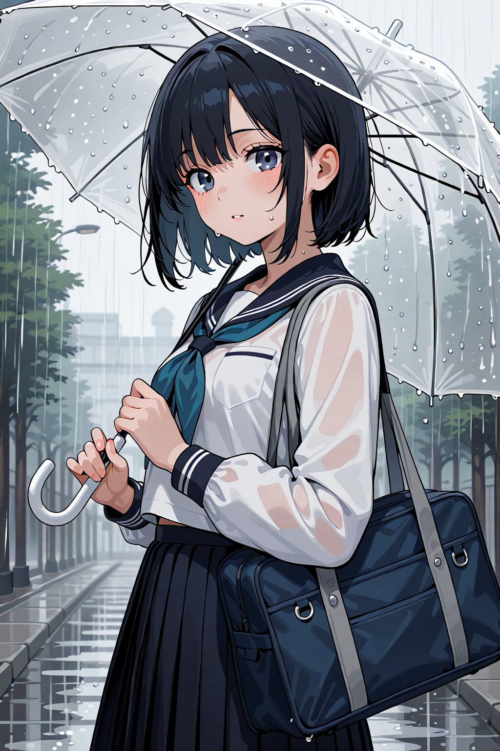 雨のなか、傘をさしている少女 | の人気AIイラスト・グラビア