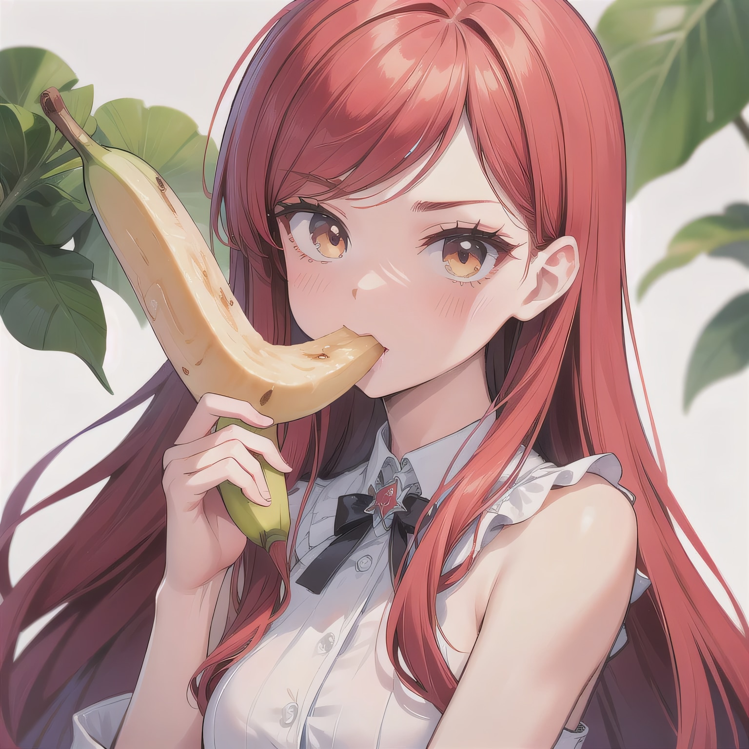 赤髪ロングでバナナの少女２ | の人気AIイラスト・グラビア