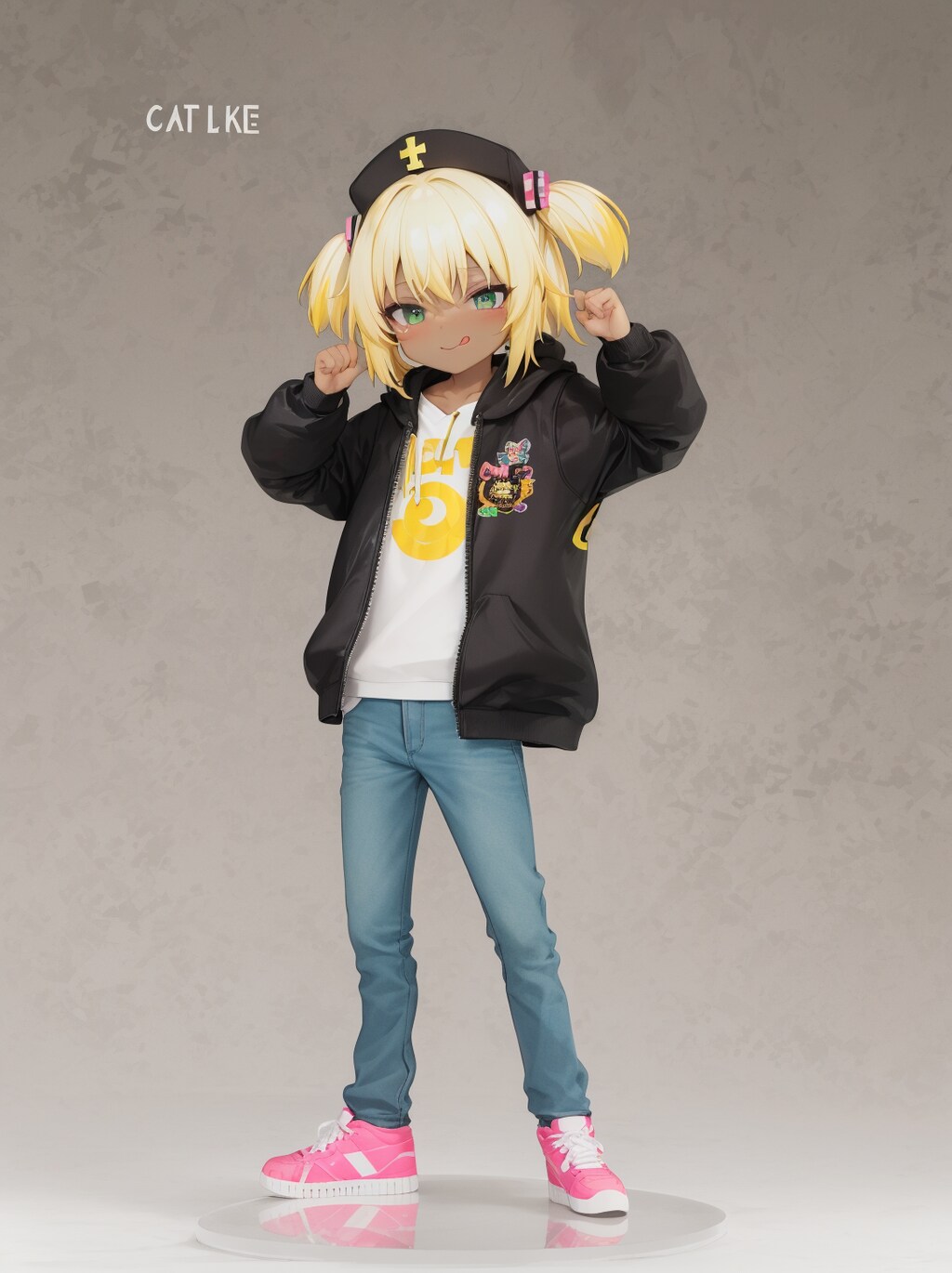 パーカーとスポーツキャップの女の子８