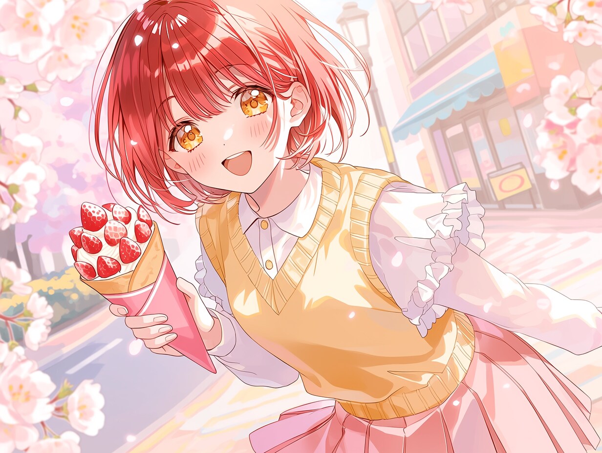 春の装い（１）赤髪ショート niji7 | の人気AIイラスト・グラビア