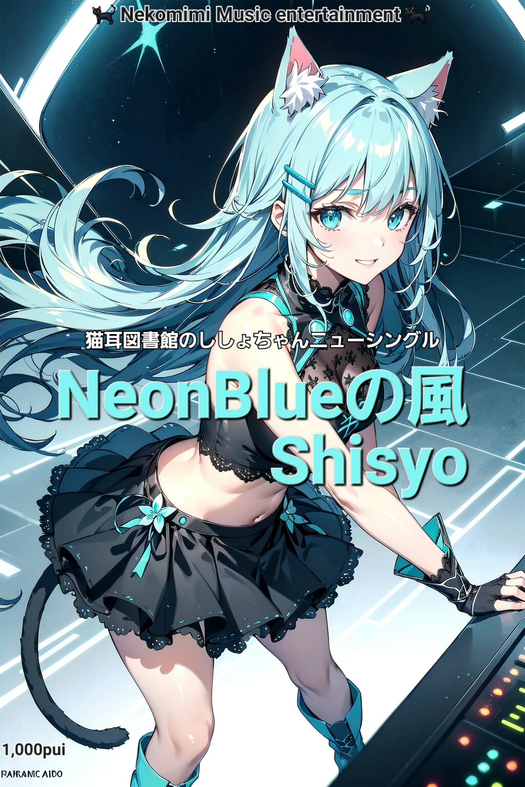 猫耳図書館のししょちゃんニューシングル「NeonBlueの風」CDジャケット風💿