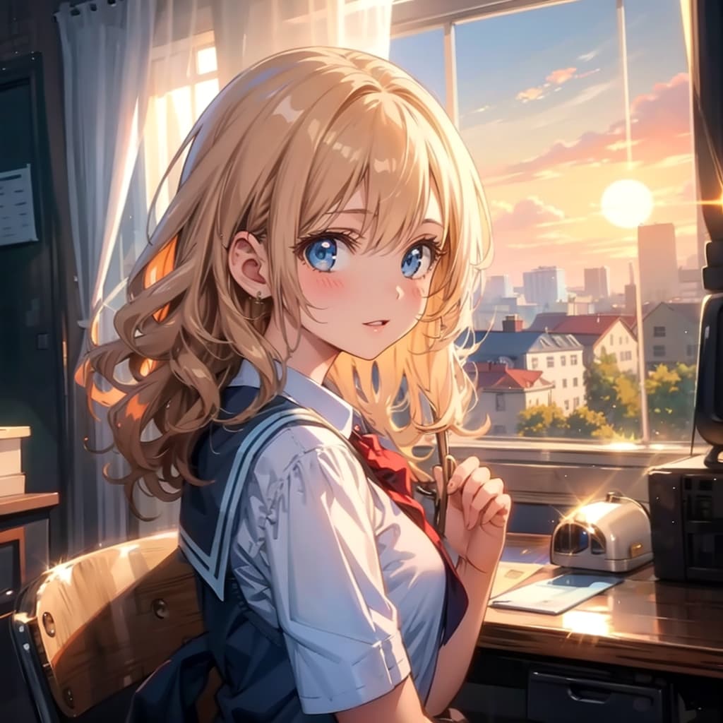 夕日と少女