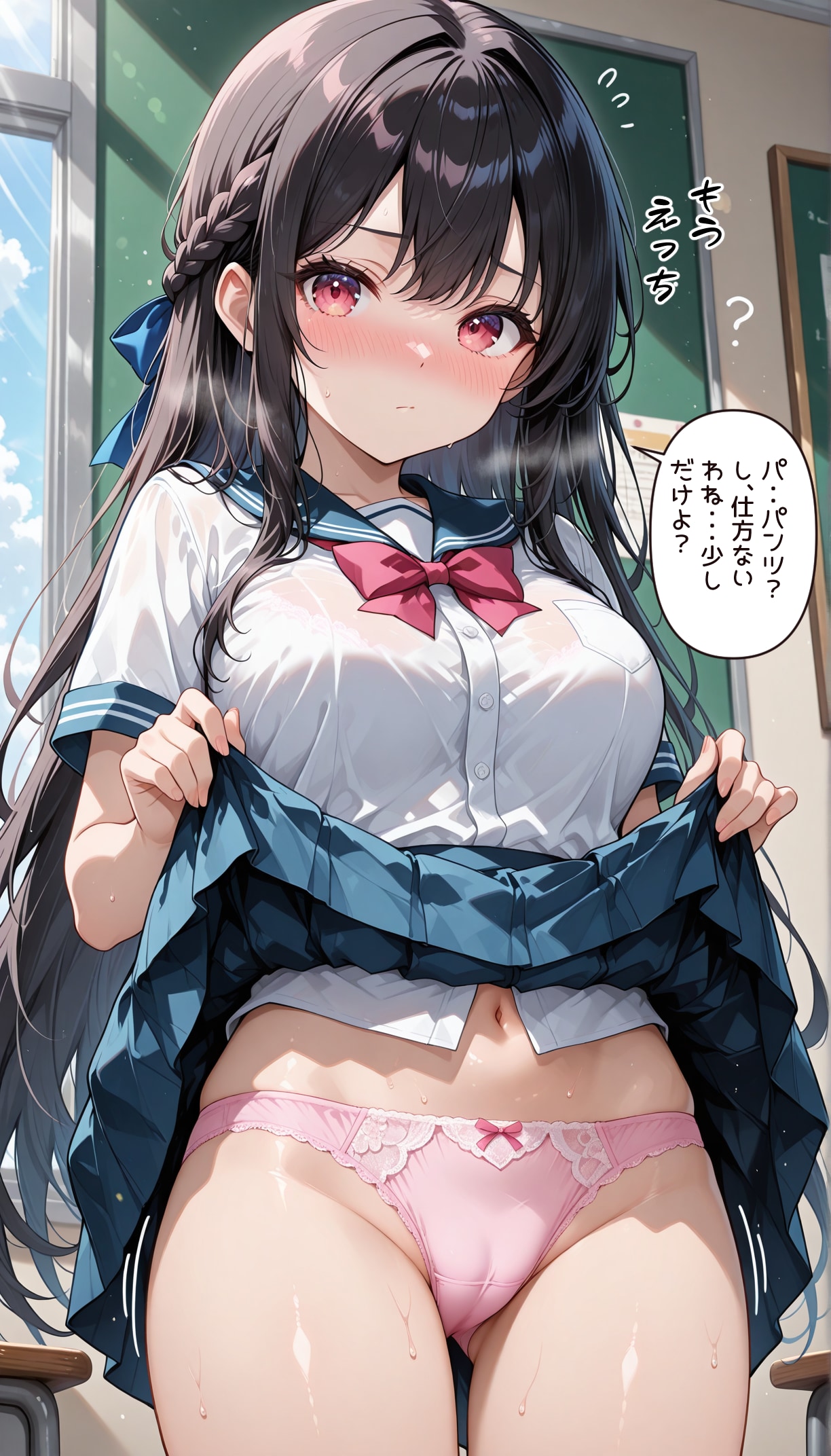 黒髪女子にスカートをたくしあげてパンツを見せてもらった