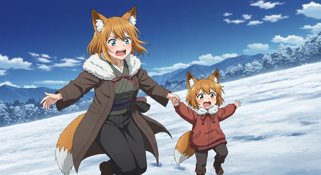 雪原の狐母娘