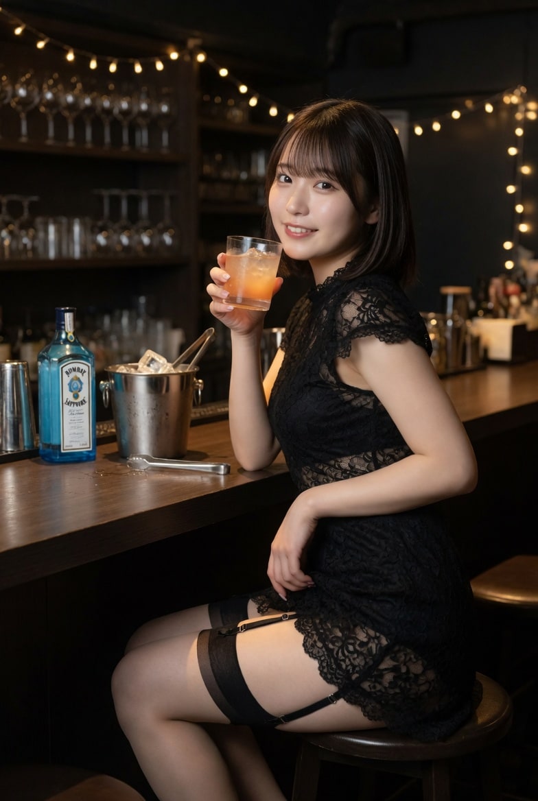 出張先のバーカウンターの美女