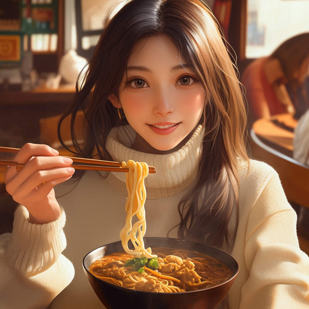 真っ白のタートルネックを着ると、カレーうどんが食べたくなる奴。