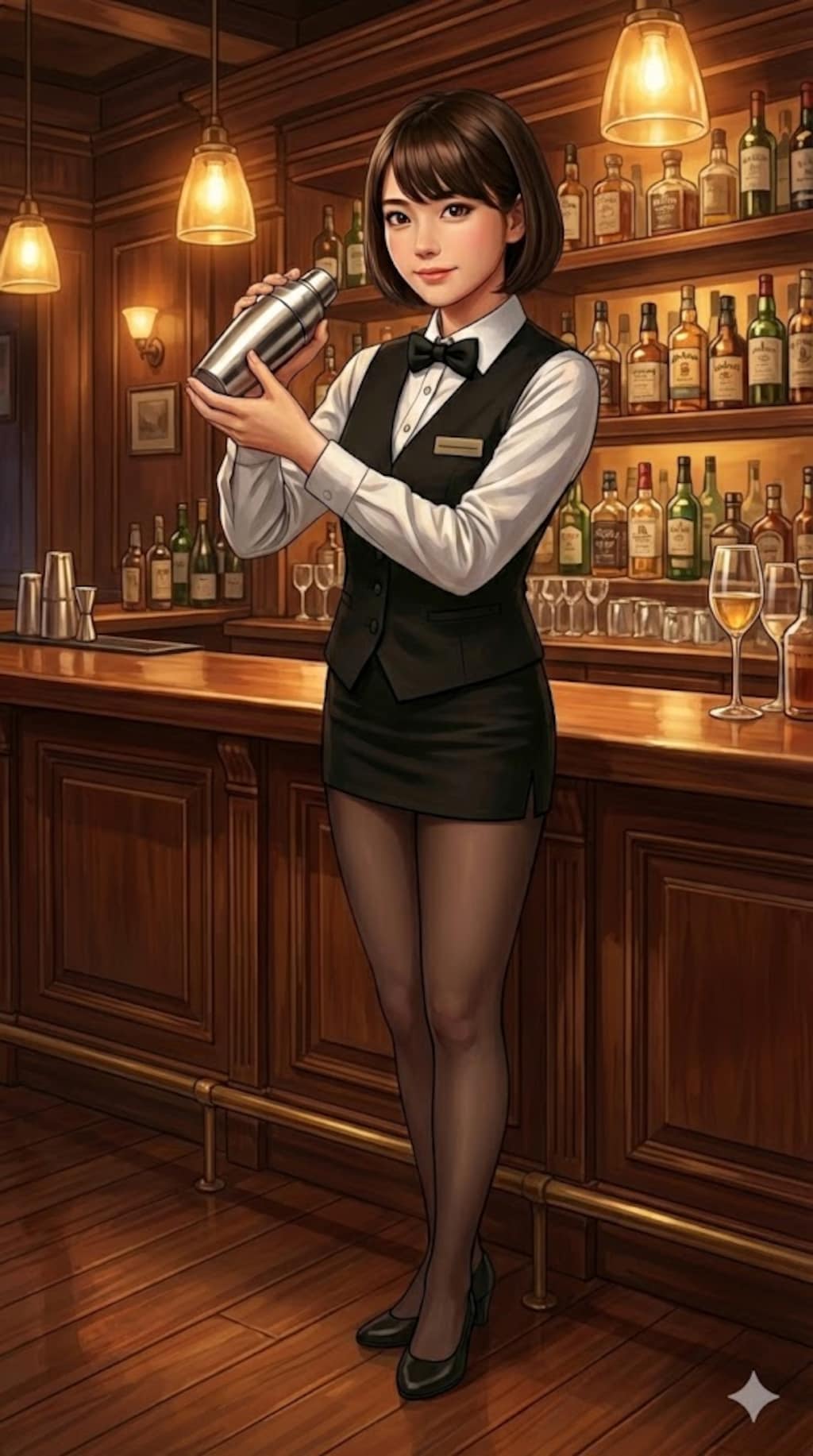 ミニスカートのバーテンダー