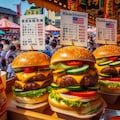6月31日の神社のお祭りの屋台で売られているハンバーギ 3枚目