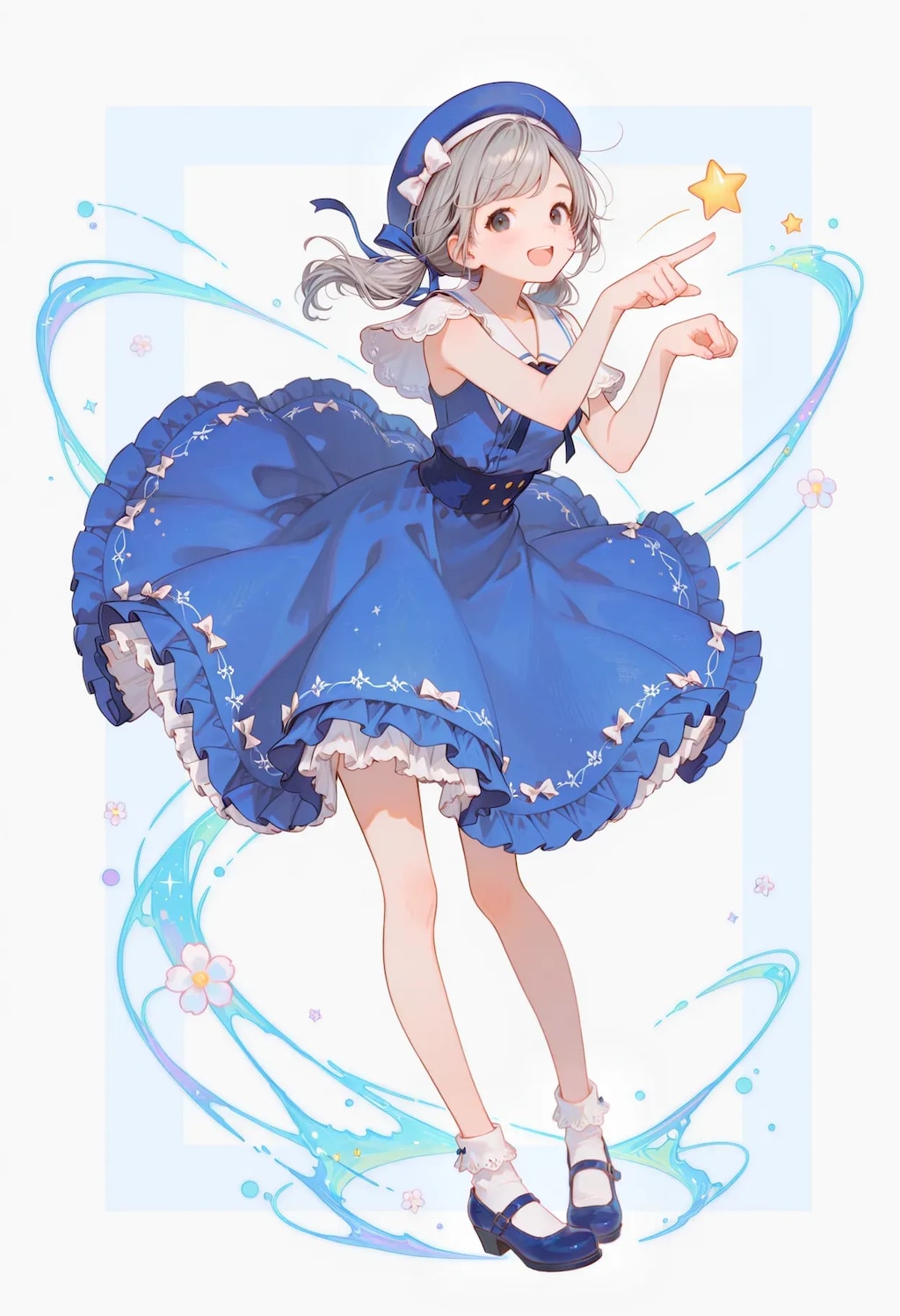 青コーデの雪華ちゃん